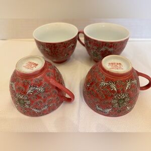 4pc Red Rose Longevity Chinese
Porcelain Teacups Set
